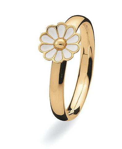 9 carat gold ring with white enamel flower