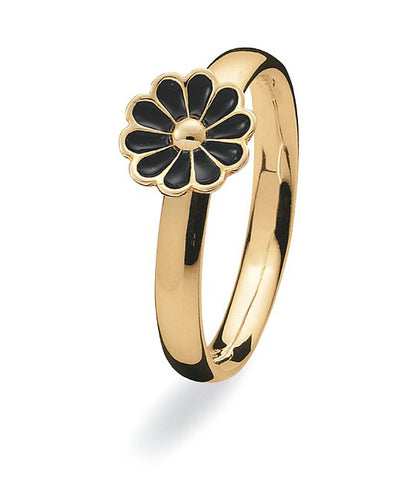 9 carat gold Max ring with black enamelled flower setting.