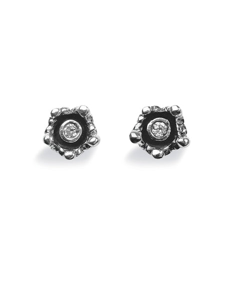 Pair of studs "CROWN" from Spinning Jewelry, featuring sterling silver with cubic zirconias.