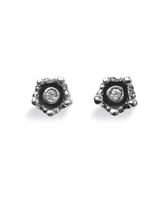 Pair of studs "CROWN" from Spinning Jewelry, featuring sterling silver with cubic zirconias.