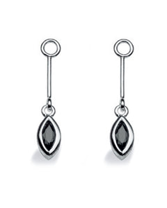 Pair of earring hangers "LONG NAVETTE", model 1155-03LH from Spinning Jewelry, featuring sterling silver with black cubic zirconias.