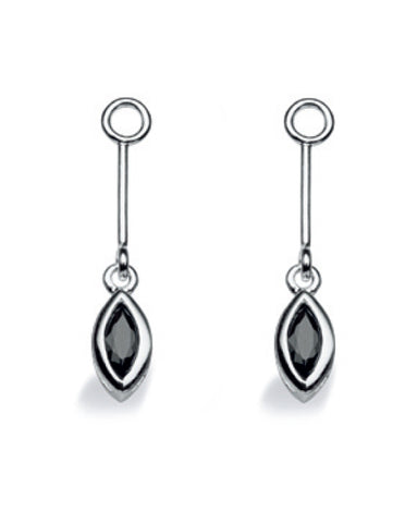Pair of earring hangers "LONG NAVETTE", model 1155-03LH from Spinning Jewelry, featuring sterling silver with black cubic zirconias.