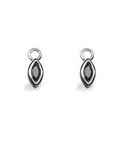 Pair of earring hangers "NAVETTE" from Spinning Jewelry, featuring sterling silver with black cubic zirconia.