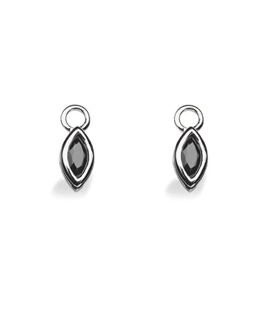 Pair of earring hangers "NAVETTE" from Spinning Jewelry, featuring sterling silver with black cubic zirconia.