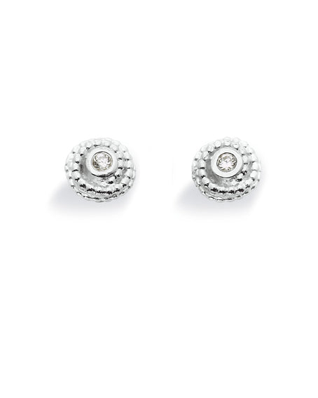 Pair of studs "FOSSIL" from Spinning Jewelry, featuring sterling silver with cubic zirconias.