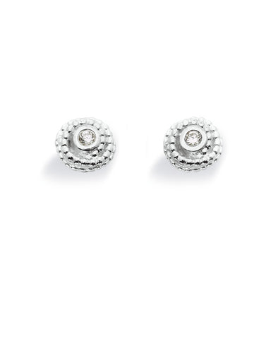Pair of studs "FOSSIL" from Spinning Jewelry, featuring sterling silver with cubic zirconias.