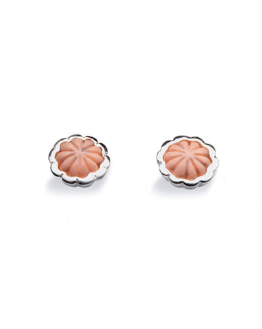 Pair of studs "CORAL BLOSSOM" from Spinning Jewelry, featuring sterling silver with coral blossom setting.