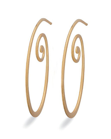 Pair of spiral hoops in gold plated sterling silver from Spinning Jewelry.
