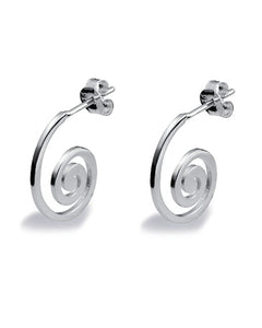 Pair of swirl shaped hoops in sterling silver from Spinning Jewelry.