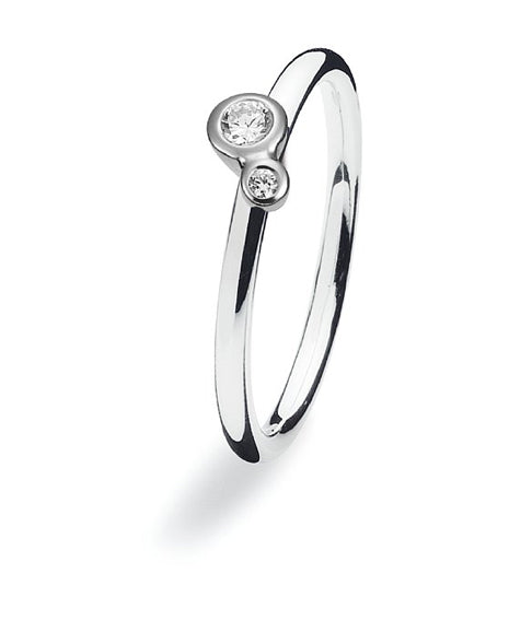 Sterling silver ring with setting featuring two cubic zirconias.
