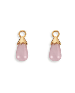 Pair of earring hangers "DROP" from Spinning Jewelry, featuring gold plated sterling silver with rose quartz.