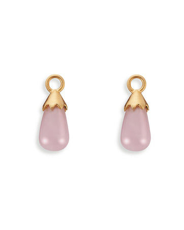 Pair of earring hangers "DROP" from Spinning Jewelry, featuring gold plated sterling silver with rose quartz.