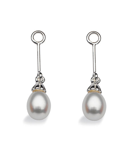 Pair of earring hangers "LONG DROP" from Spinning Jewelry, featuring sterling silver with freshwater pearls.