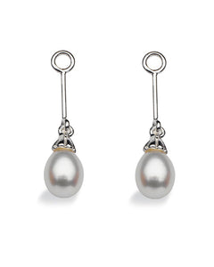 Pair of earring hangers "LONG DROP" from Spinning Jewelry, featuring sterling silver with freshwater pearls.