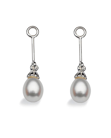 Pair of earring hangers "LONG DROP" from Spinning Jewelry, featuring sterling silver with freshwater pearls.
