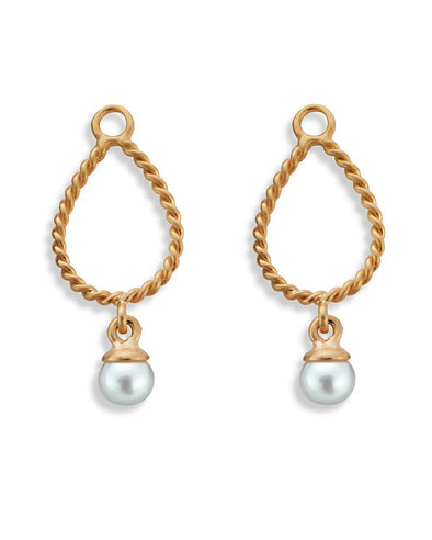 Pair of earring hangers "DRIPPING" from Spinning Jewelry, featuring gold plated sterling silver with freshwater pearls.