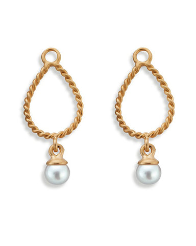 Pair of earring hangers "DRIPPING" from Spinning Jewelry, featuring gold plated sterling silver with freshwater pearls.