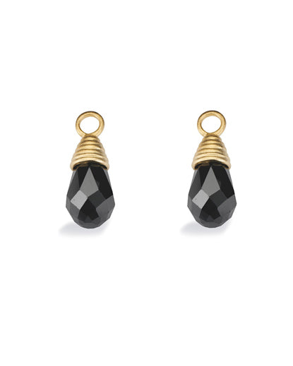 Pair of earring hangers "PRISM" from Spinning Jewelry, featuring gold plated sterling silver with black cubic zirconias.