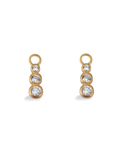 Pair of earring hangers "TRINITY" from Spinning Jewelry, featuring gold plated sterling silver with cubic zirconias.