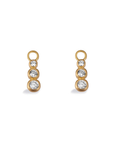 Pair of earring hangers "TRINITY" from Spinning Jewelry, featuring gold plated sterling silver with cubic zirconias.
