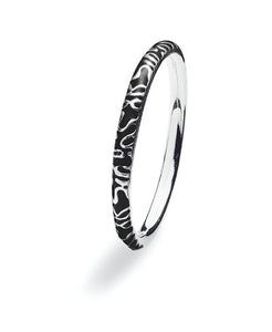 Sterling silver ring with black enamel band design.