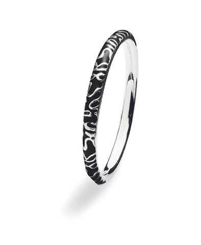 Sterling silver ring with black enamel band design.