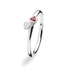 Sterling silver ring with cubic zirconia featuring two hearts.