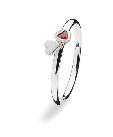 Sterling silver ring with cubic zirconia featuring two hearts.