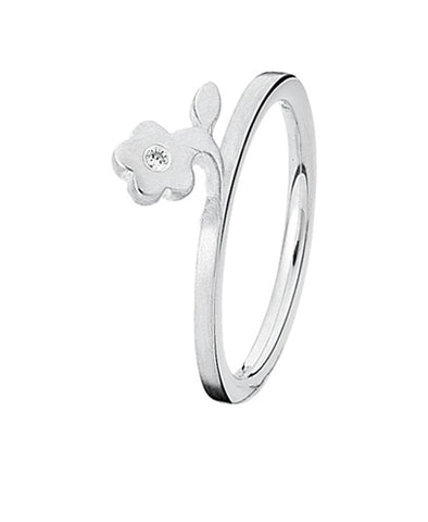 Sterling silver ring with cubic zirconia featuring flower setting.
