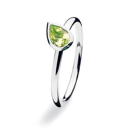 Sterling silver ring with peridot glass with tear shaped setting.