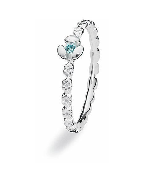 Sterling silver ring with aqua cubic zirconia.