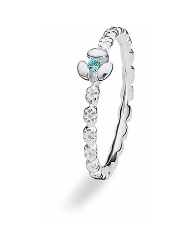 Sterling silver ring with aqua cubic zirconia.