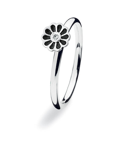 Sterling silver ring 150-08 : MINI BLOSSOM, black