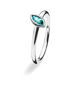Sterling silver ring with blue stone setting.