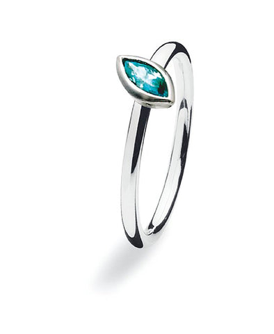 Sterling silver ring with blue stone setting.
