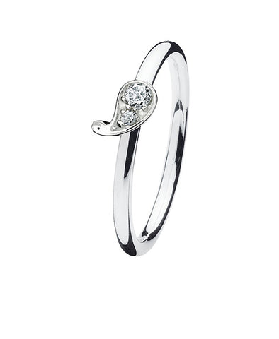Sterling silver ring with cubic zirconia featuring paisley design setting.