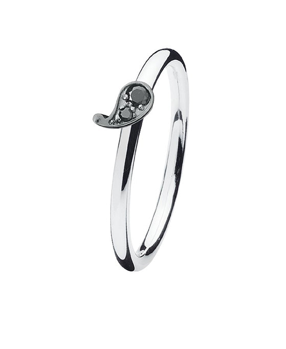 Sterling silver ring with cubic zirconia featuring paisley setting.