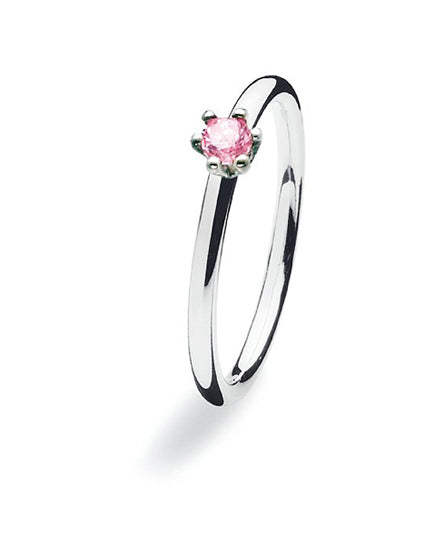 Sterling silver ring with classic setting of rose cubic zirconia.