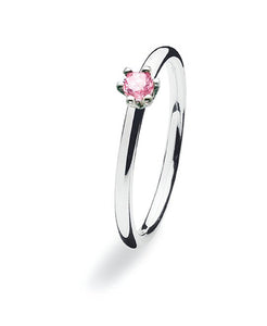 Sterling silver ring with classic setting of rose cubic zirconia.