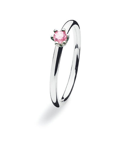 Sterling silver ring with classic setting of rose cubic zirconia.