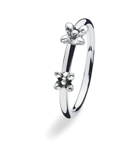 Sterling silver ring with twin flowers.