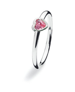 Sterling silver Spinning ring with rose cubic zirconia featuring heart setting.