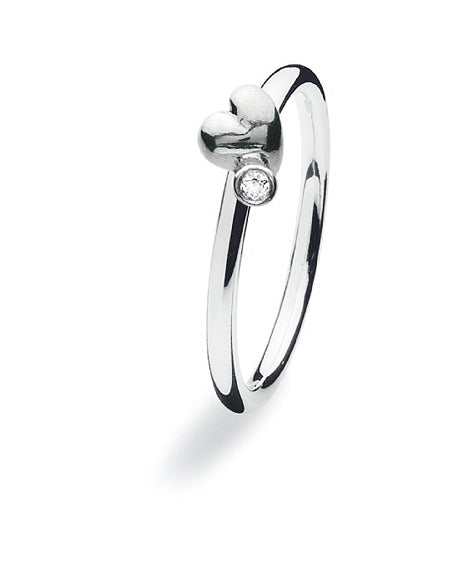 Sterling silver ring with cubic zirconia and heart motif.