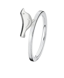 Sterling silver ring with cubic zirconia featuring bird motif.