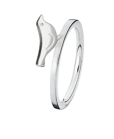 Sterling silver ring with cubic zirconia featuring bird motif.
