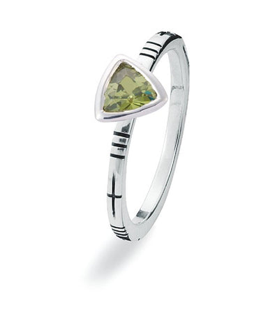 Sterling silver ring with green cubic zirconia