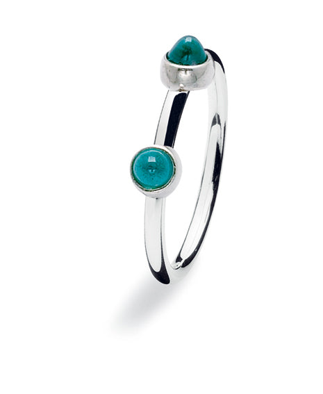 Sterling silver ring with twin settings in blue glass