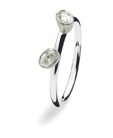 Sterling silver ring with two elliptical cubic zirconia settings
