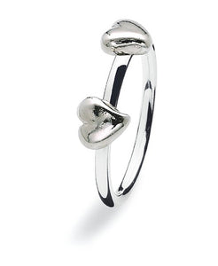 Sterling silver ring with two heart motifs.