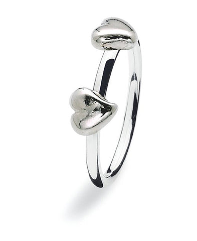 Sterling silver ring with two heart motifs.